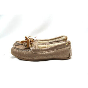 Sperry Top Sider Gold Shimmer Slipper Womens 6M Angel Shoe Fur Lined Moccasin